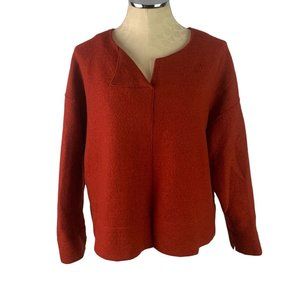 Medium Oska Red Wool Pullover Women's‎ Sweater Split Neck Lagenlook
